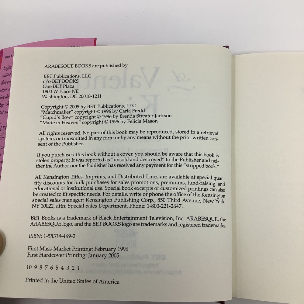 A‎ Valentine Kiss Anthology By Carla Fredd Brenda Jackson Felicia 2005 Romance - Picture 4 of 13